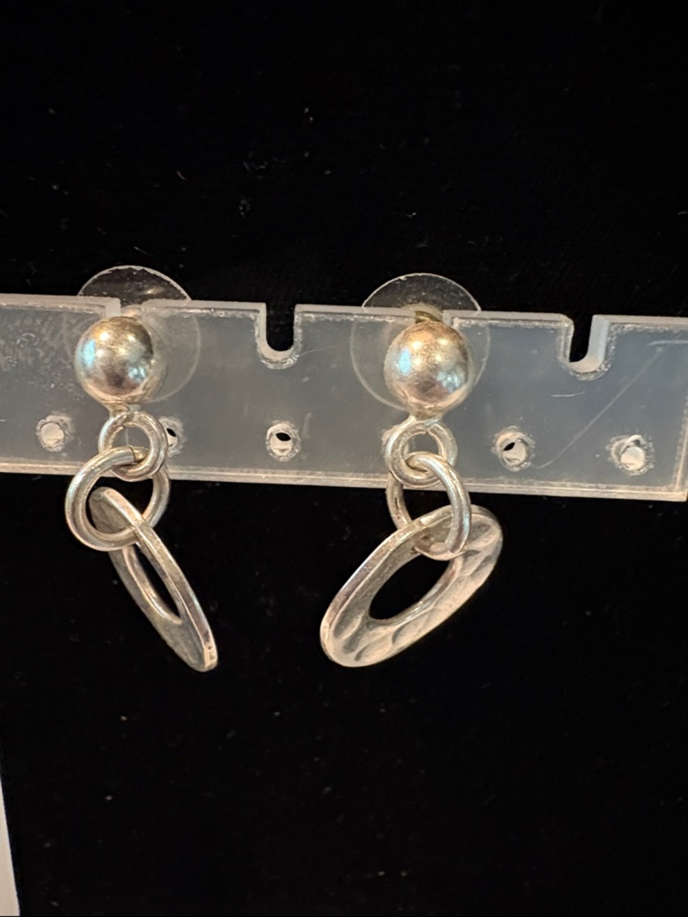 Source Unknown Silver Linked Oval Drop Earrings